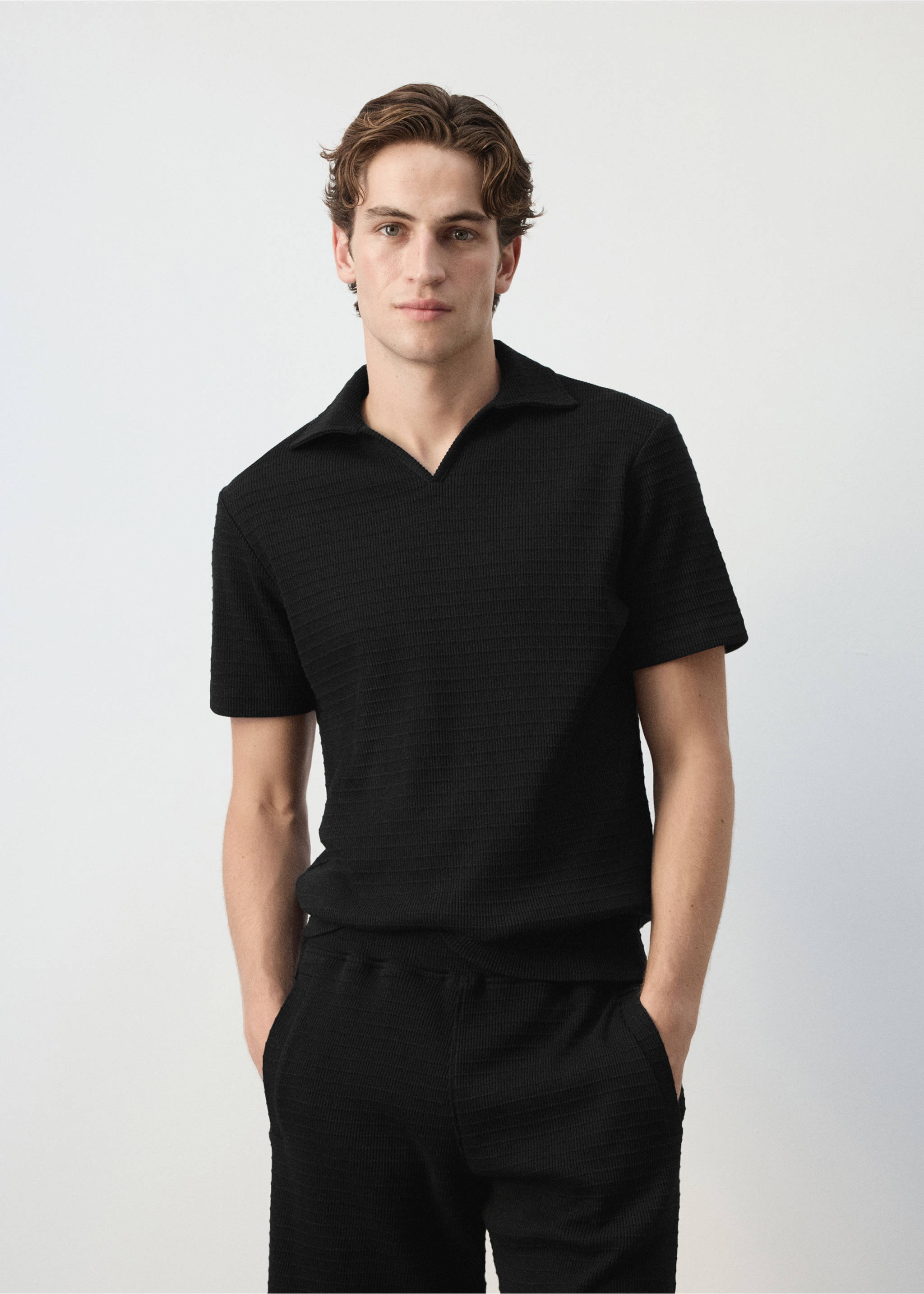 100% cotton regular-fit polo shirt - Medium plane, Black. Ref: 37032899-00.