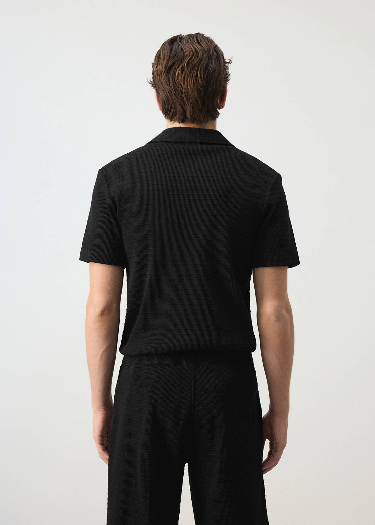 100% cotton texture polo shirt — Black