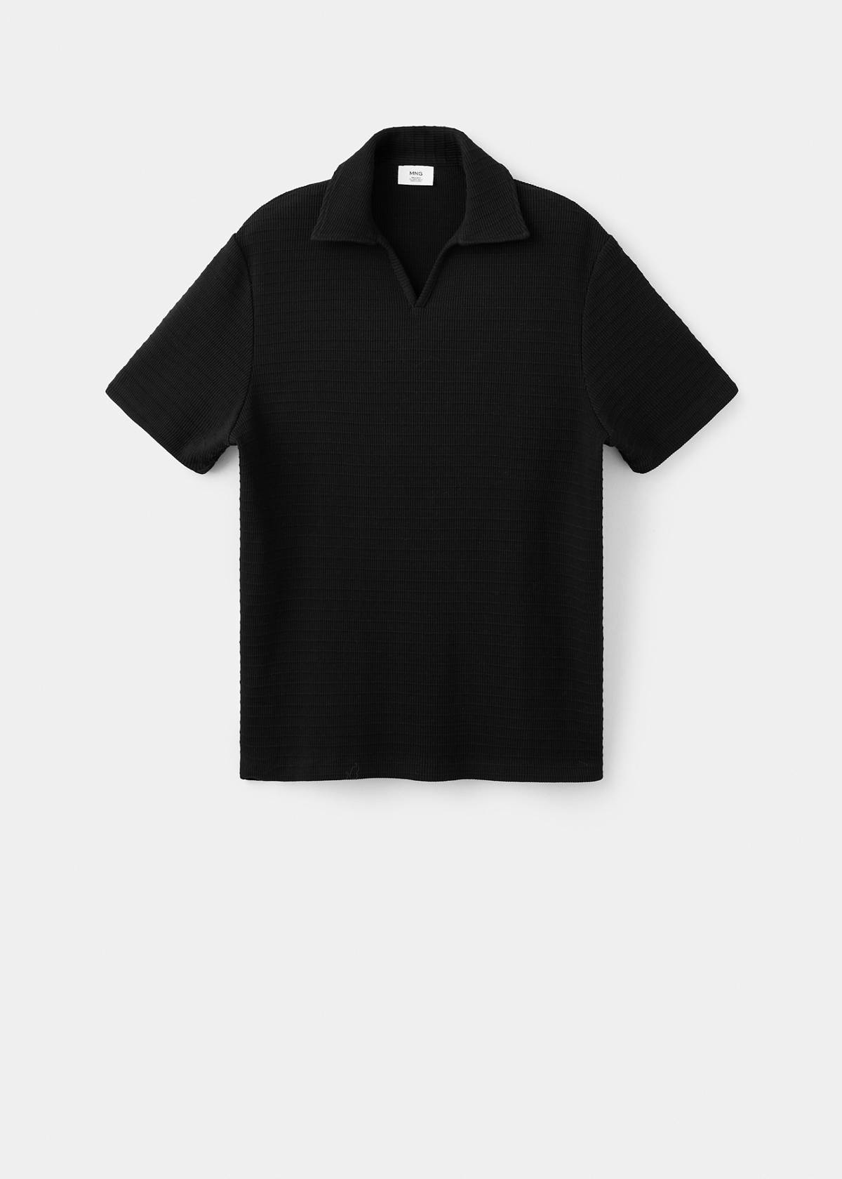 100% cotton texture polo shirt — Black