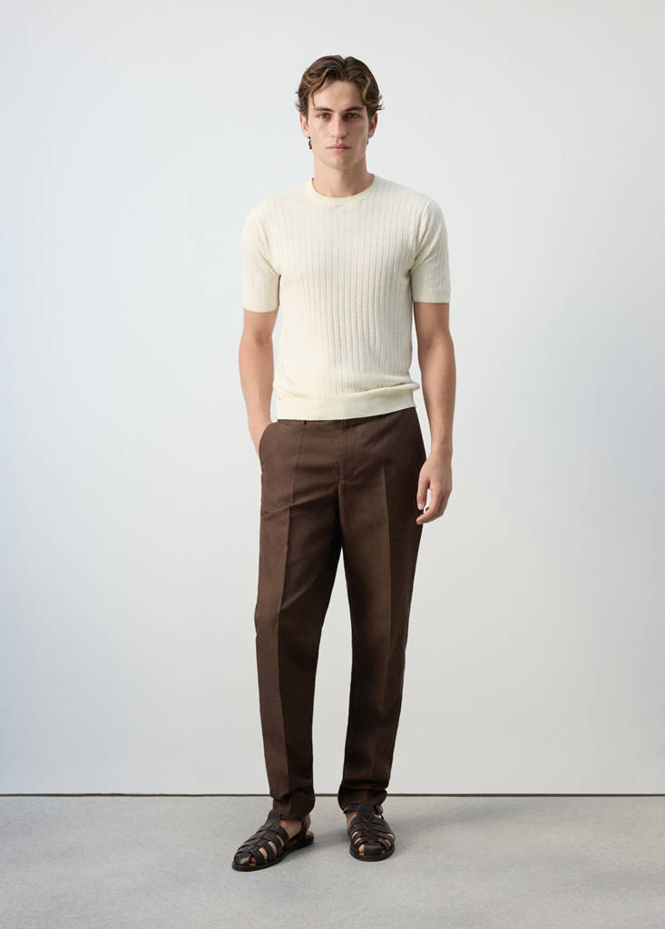 Ribbed linen lyocell blend T-shirt — Off White