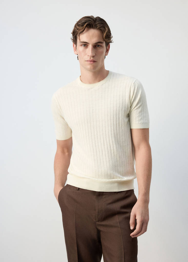 Ribbed linen lyocell blend T-shirt — Off White