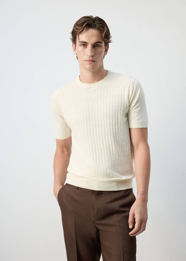 Ribbed linen lyocell blend T-shirt — Off White