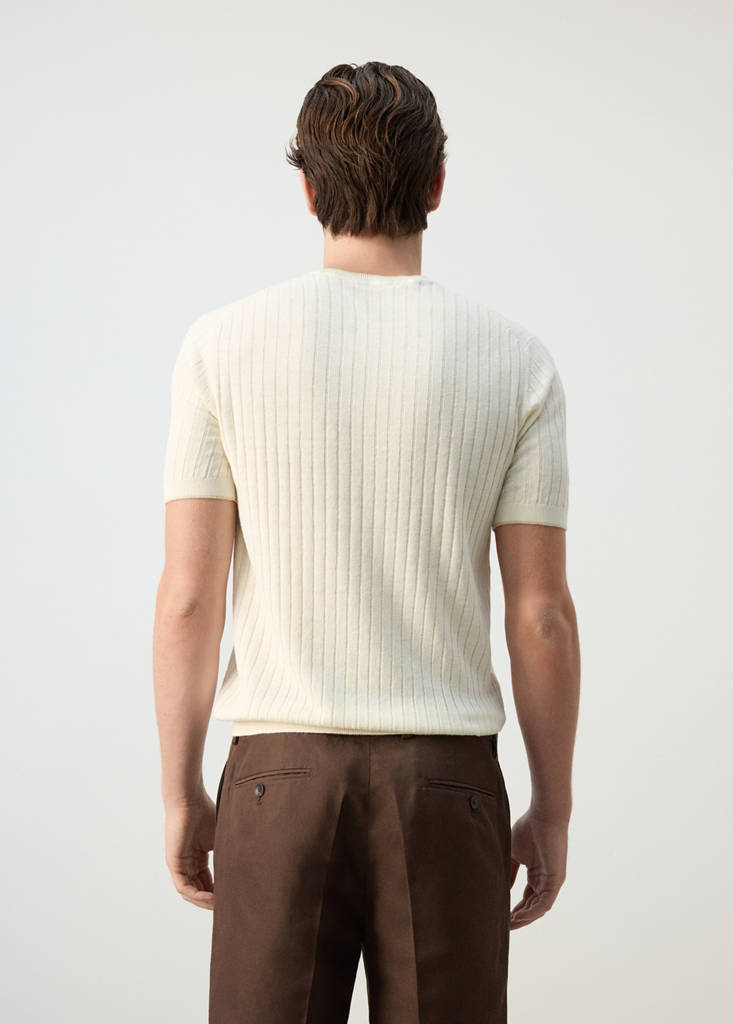 Ribbed linen lyocell blend T-shirt — Off White