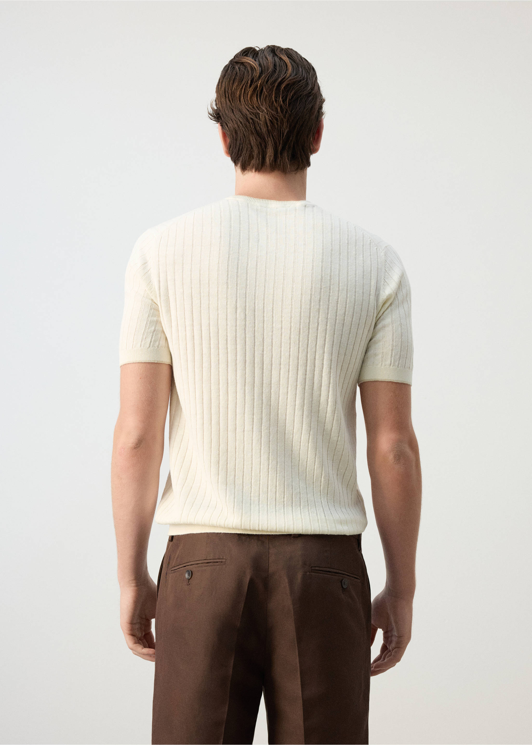 Cotton-linen blend knit T-shirt - Reverse of the article, Off White. Ref: 37032900-00.