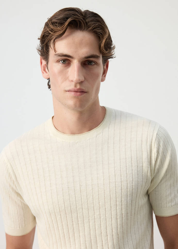 Ribbed linen lyocell blend T-shirt — Off White