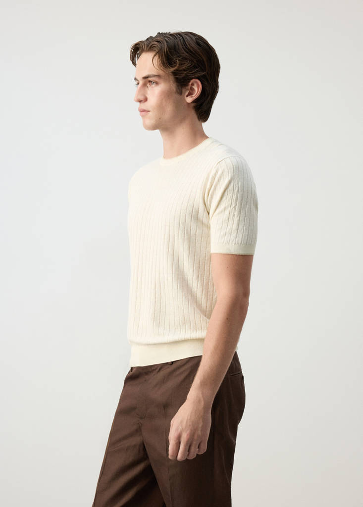 Ribbed linen lyocell blend T-shirt — Off White