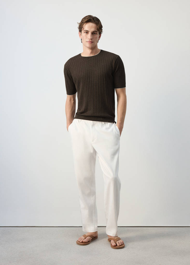 Ribbed linen lyocell blend T-shirt — Brown