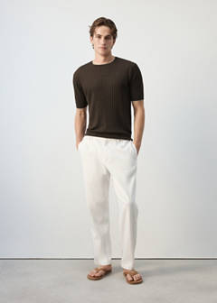 Ribbed linen lyocell blend T-shirt — Brown 2