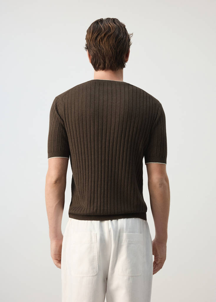 Ribbed linen lyocell blend T-shirt — Brown