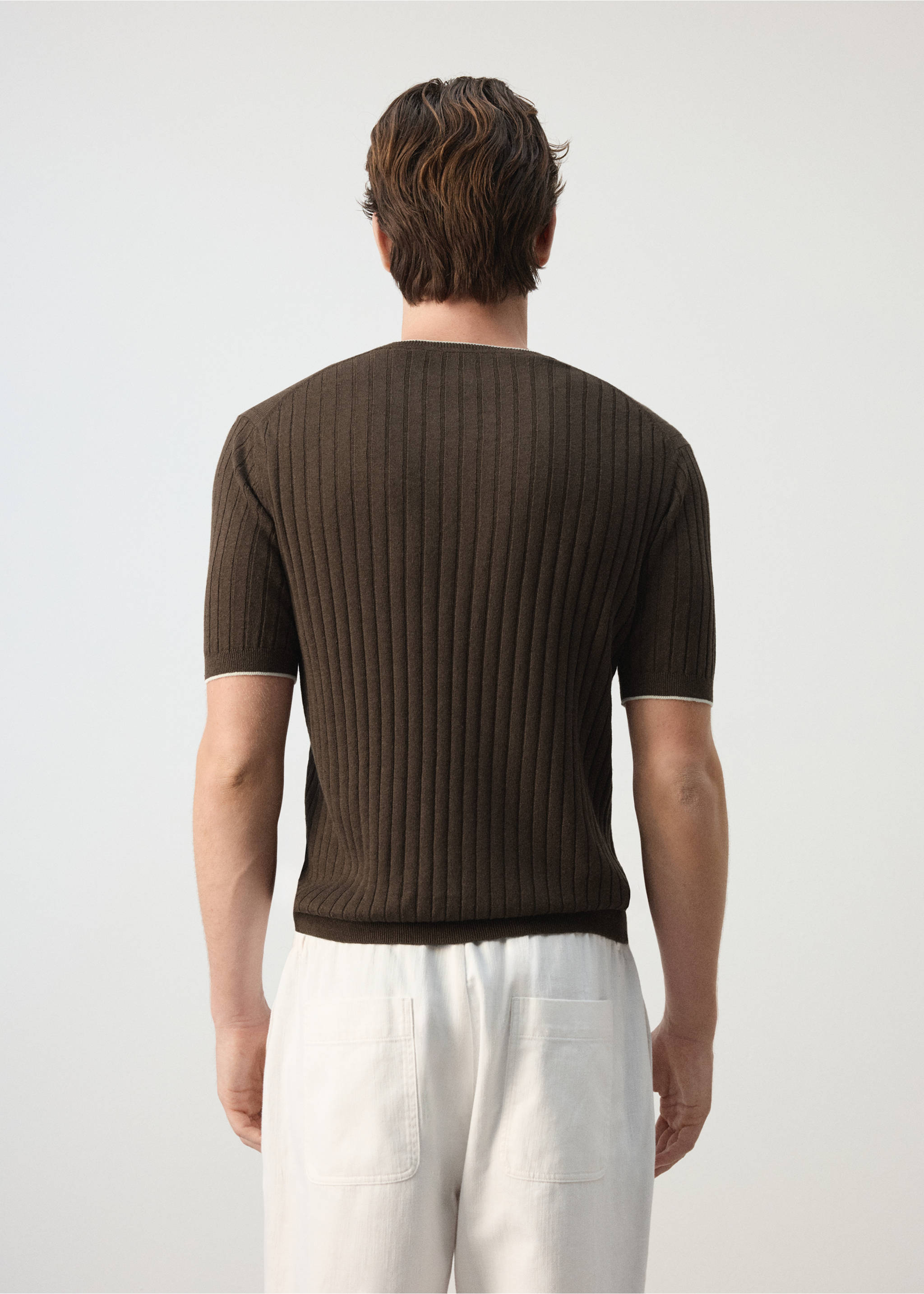 Cotton-linen blend knit T-shirt - Reverse of the article, Brown. Ref: 37032900-00.