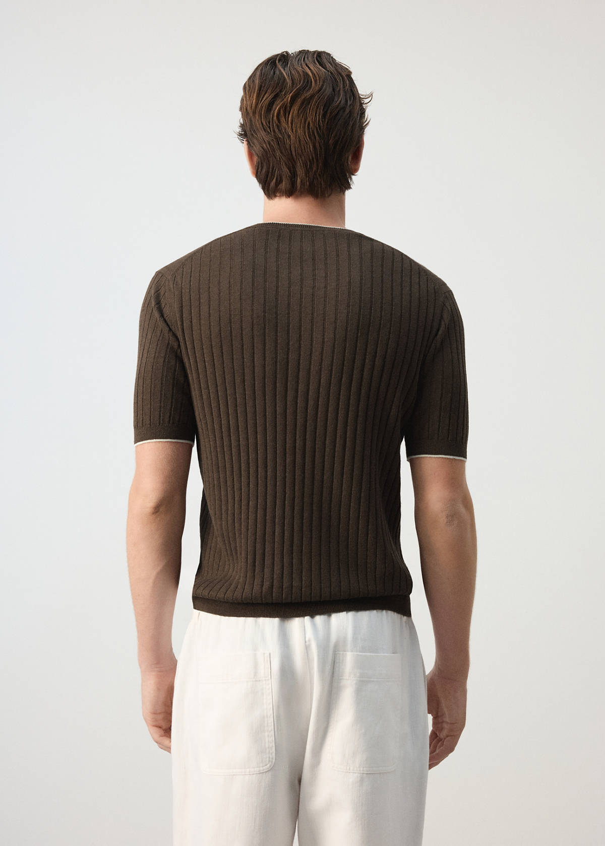 Ribbed linen lyocell blend T-shirt — Brown