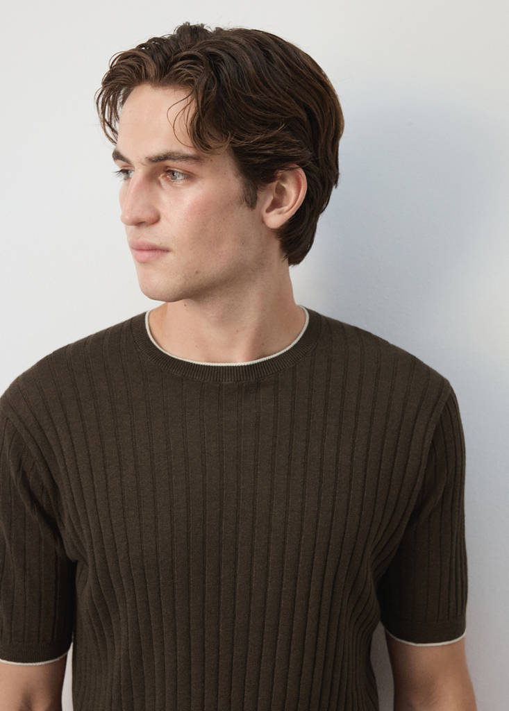 Ribbed linen lyocell blend T-shirt — Brown