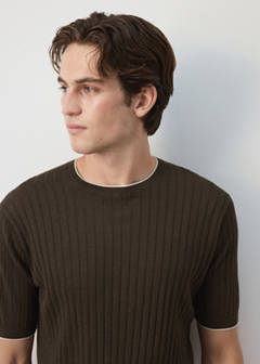 Ribbed linen lyocell blend T-shirt — Brown 4