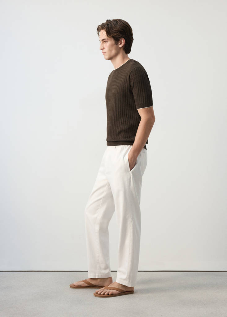 Ribbed linen lyocell blend T-shirt — Brown
