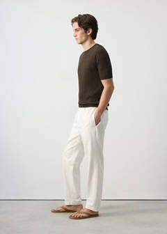 Ribbed linen lyocell blend T-shirt — Brown 5