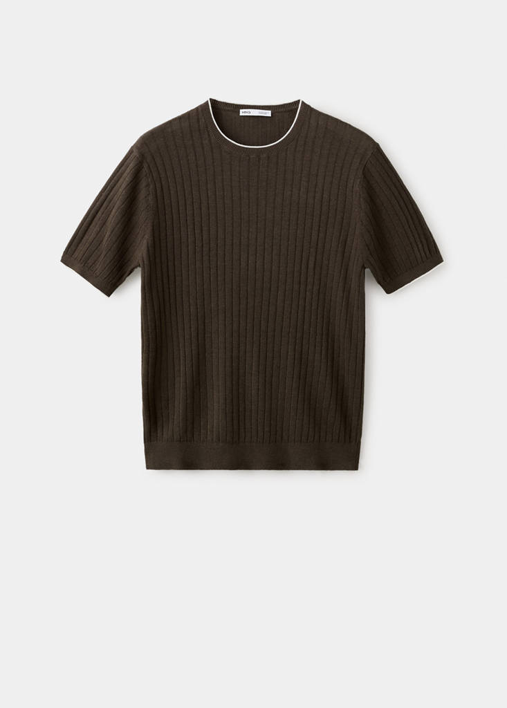 Ribbed linen lyocell blend T-shirt — Brown