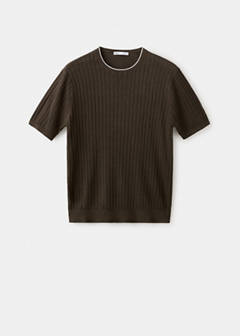 Ribbed linen lyocell blend T-shirt — Brown 6