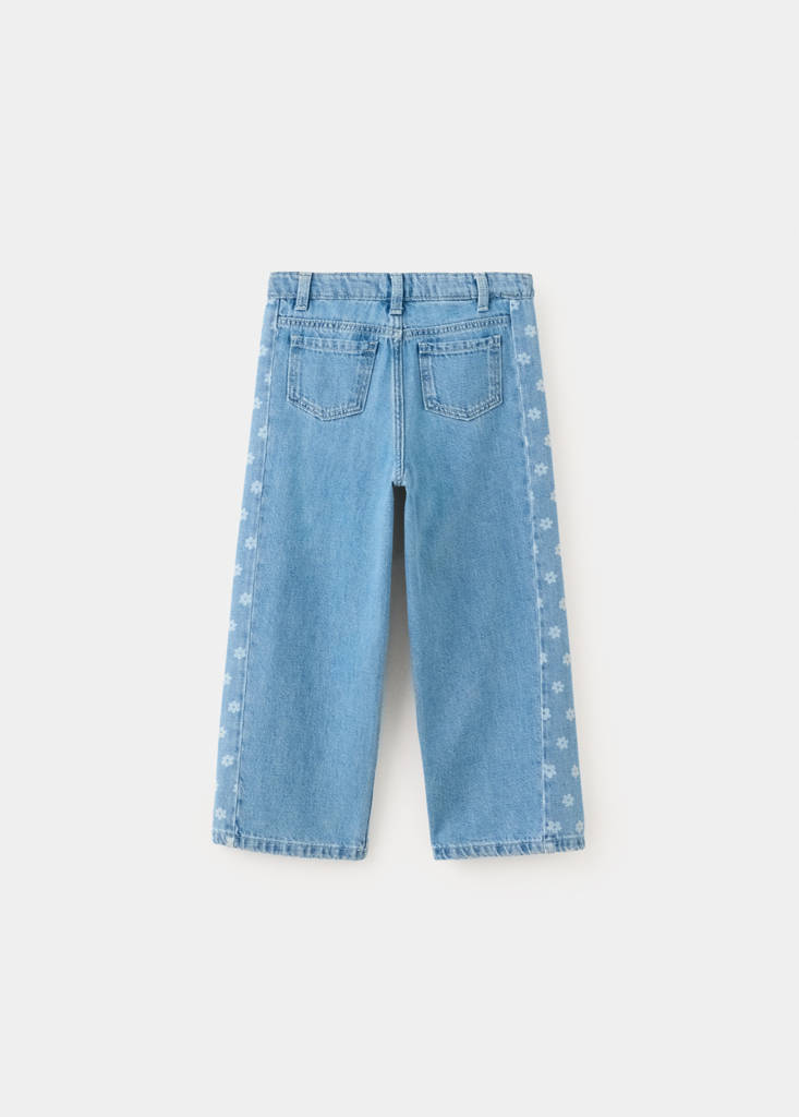Straight-leg jeans with floral pattern — Medium Blue