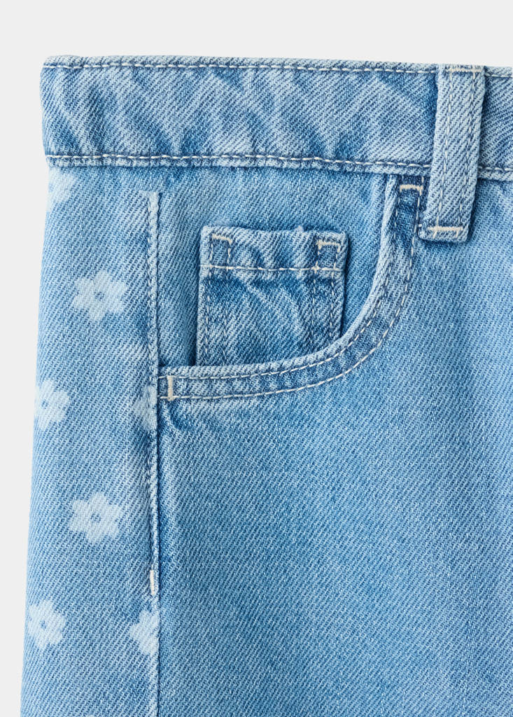 Straight-leg jeans with floral pattern — Medium Blue