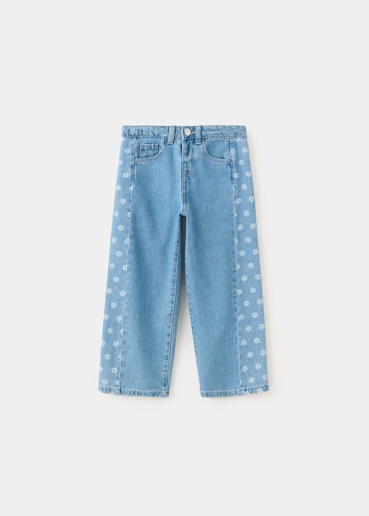 Straight-leg jeans with floral pattern — Medium Blue