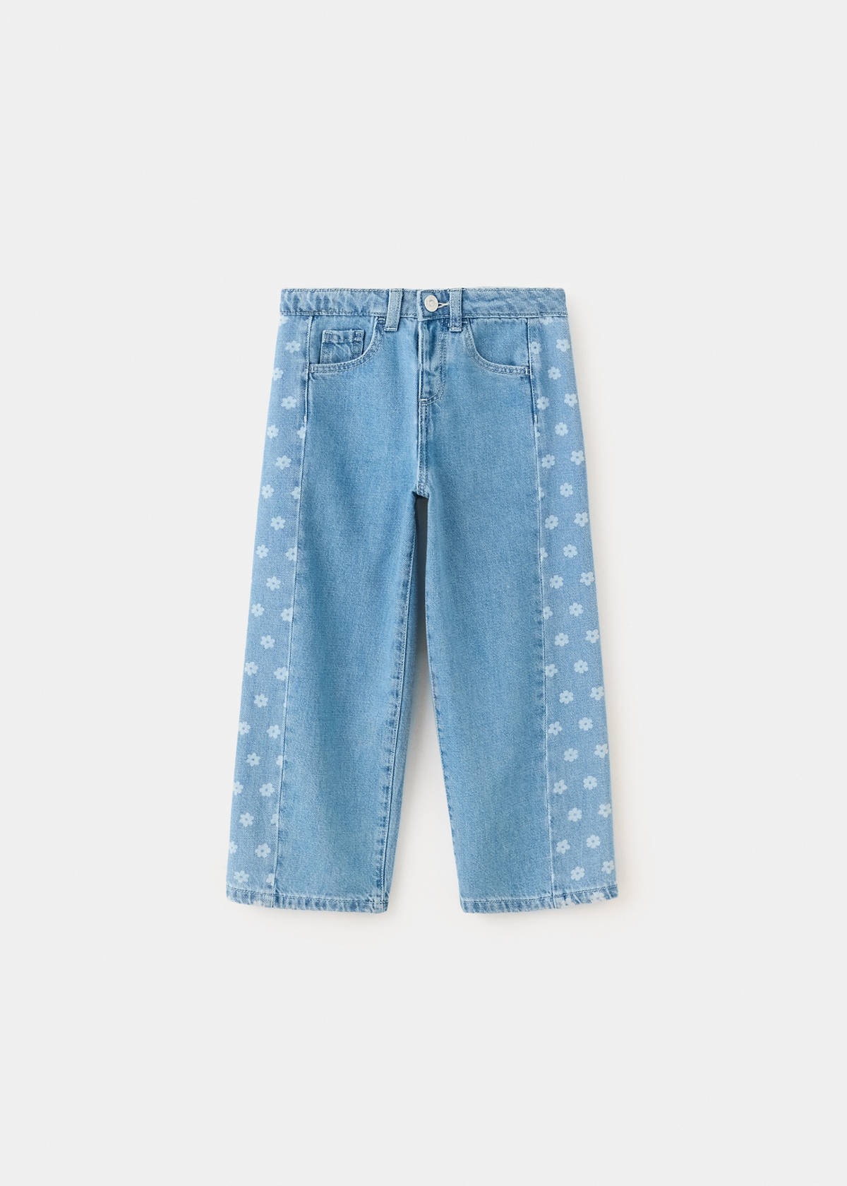 Straight-leg jeans with floral pattern — Medium Blue