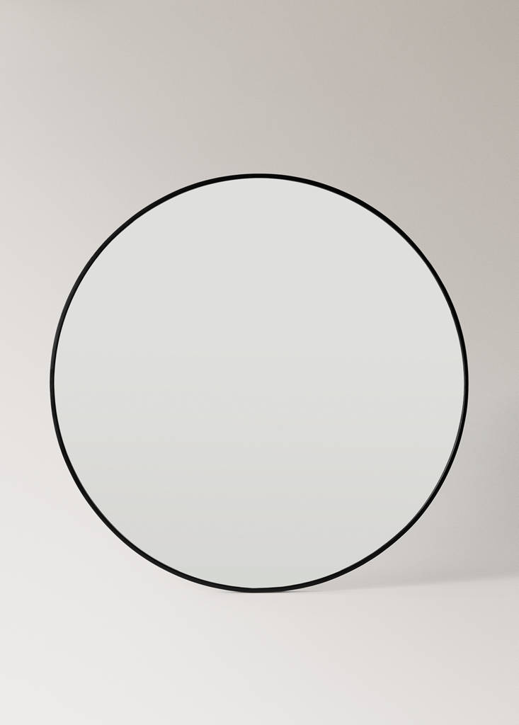 Large round wooden mirror — Black