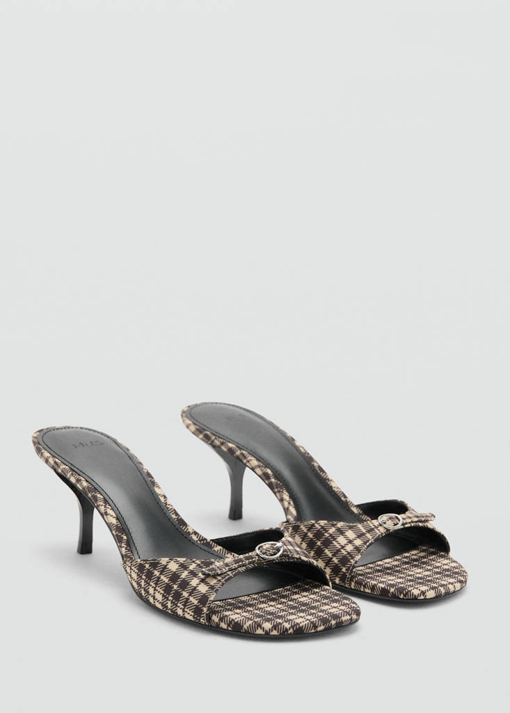 Kitten heel checkered sandals — Vanilla