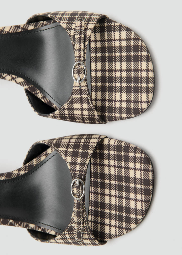 Kitten heel checkered sandals — Vanilla