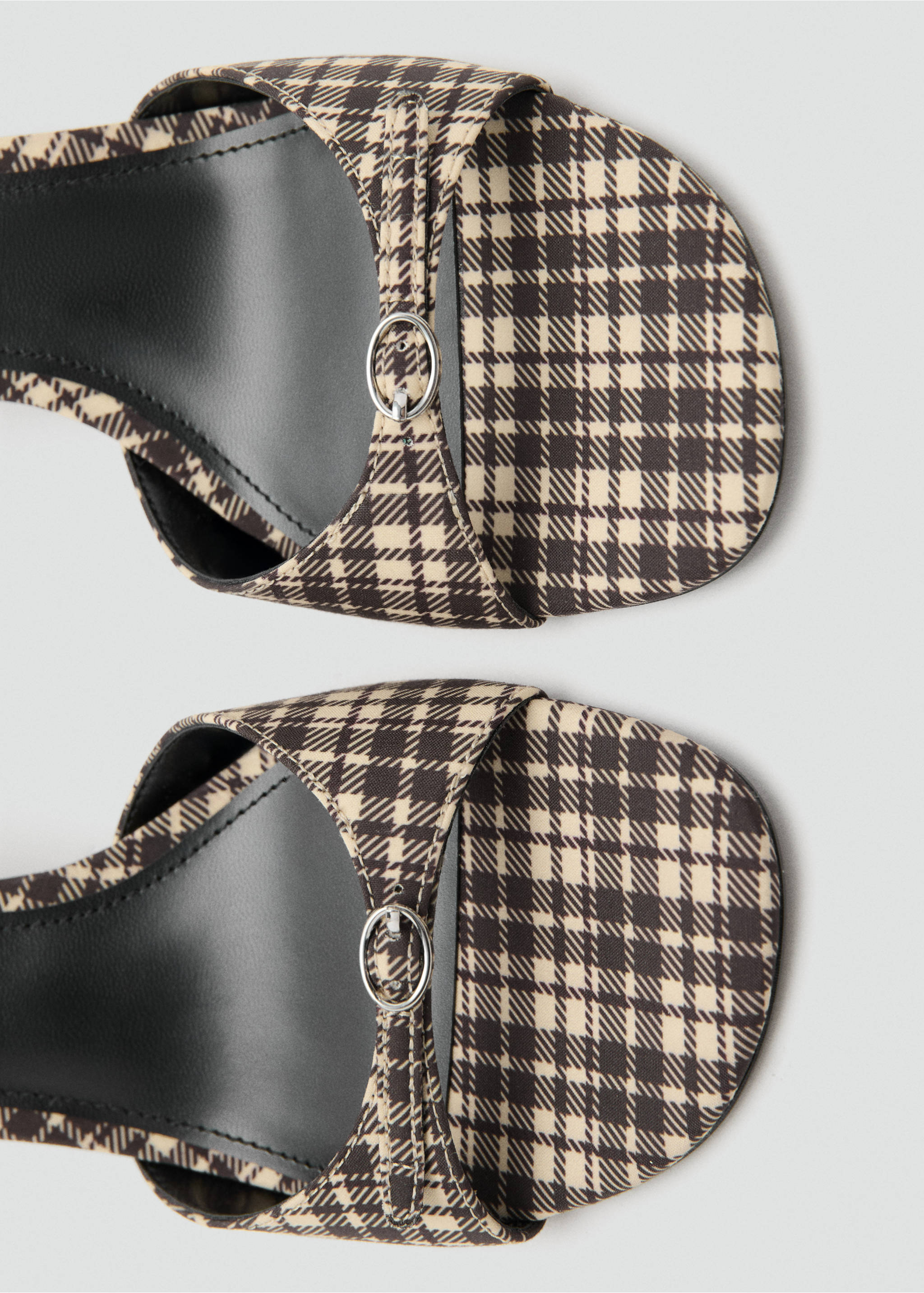 Kitten heel checkered sandals - Details of the article 2, Vanilla. Ref: 37032906-00.