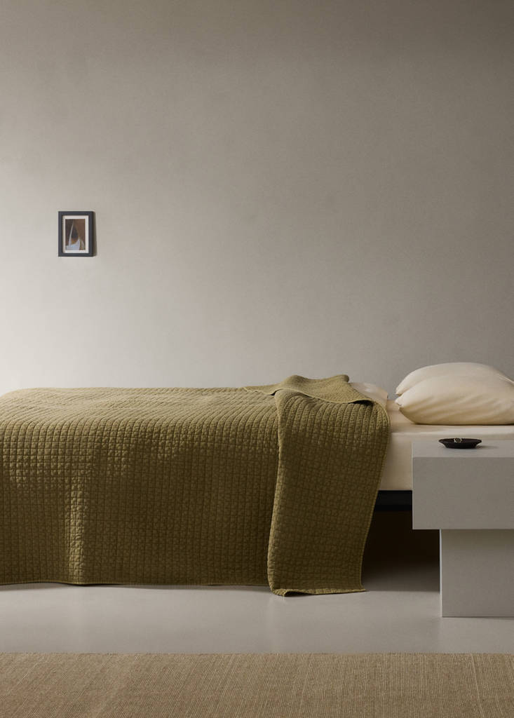 Karierte Baumwoll-Steppdecke, stückgefärbt, 180/200 Bett — Senfgelb
