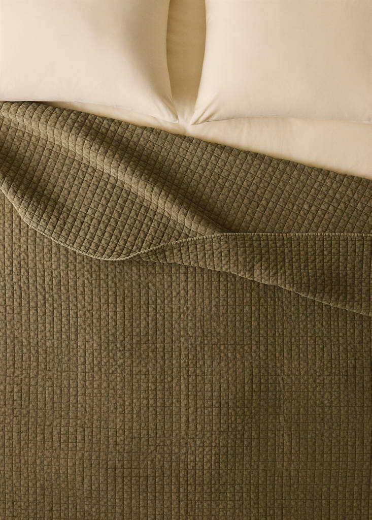Karierte Baumwoll-Steppdecke, stückgefärbt, 180/200 Bett — Senfgelb