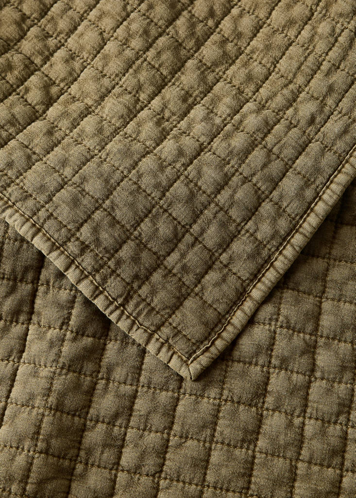 Karierte Baumwoll-Steppdecke, stückgefärbt, 180/200 Bett — Senfgelb