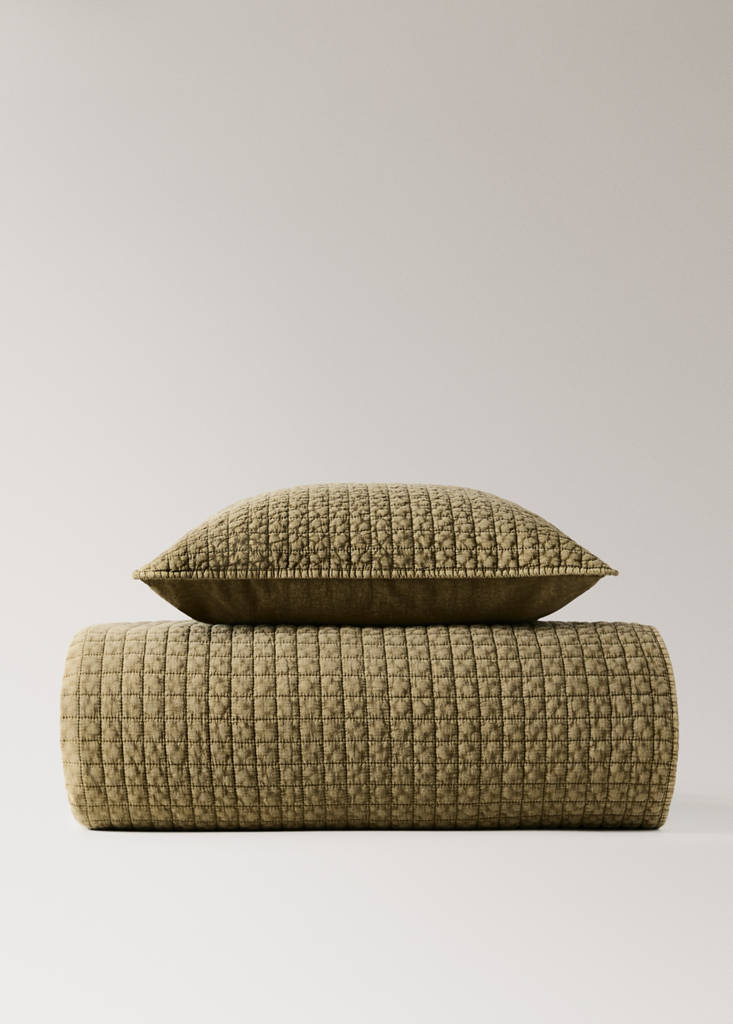 Karierte Baumwoll-Steppdecke, stückgefärbt, 180/200 Bett — Senfgelb