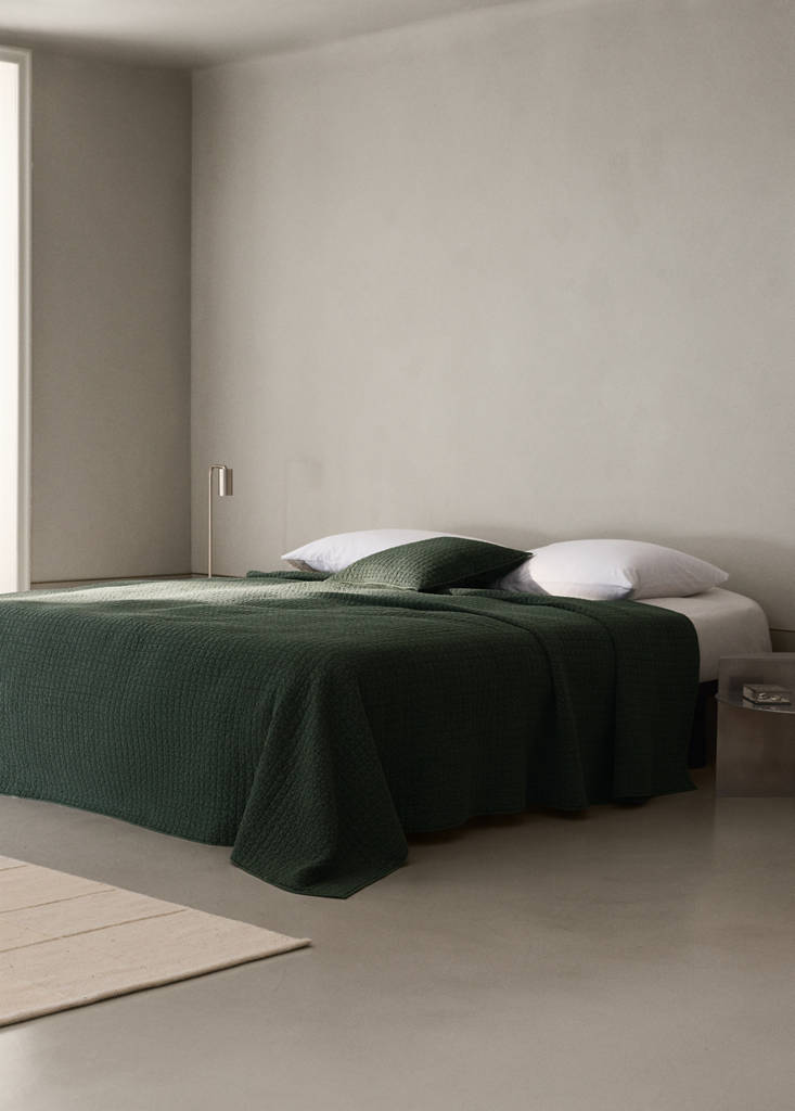 Karierte Baumwoll-Steppdecke, stückgefärbt, 180/200 Bett — Dunkelgrün