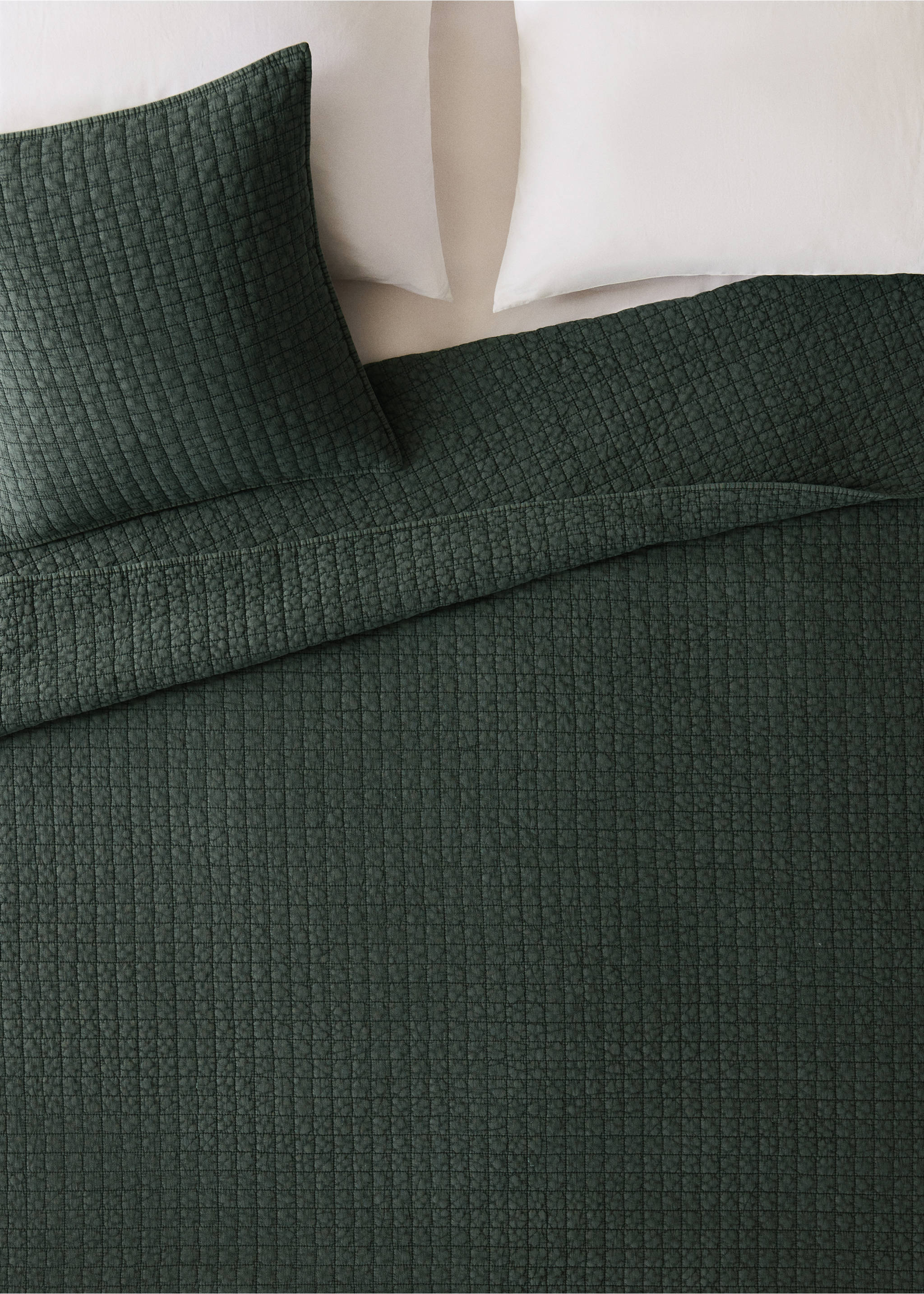 Édredon coton garment-dyed carreaux lit 180/200 cm - Détail de l'article 7, Vert foncé. Ref: 37032909-00.
