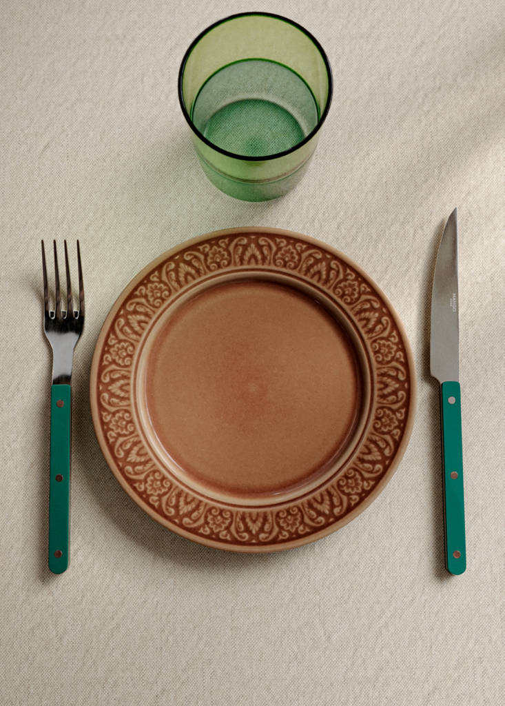 Stoneware decorative border dessert plate — Petrol Blue