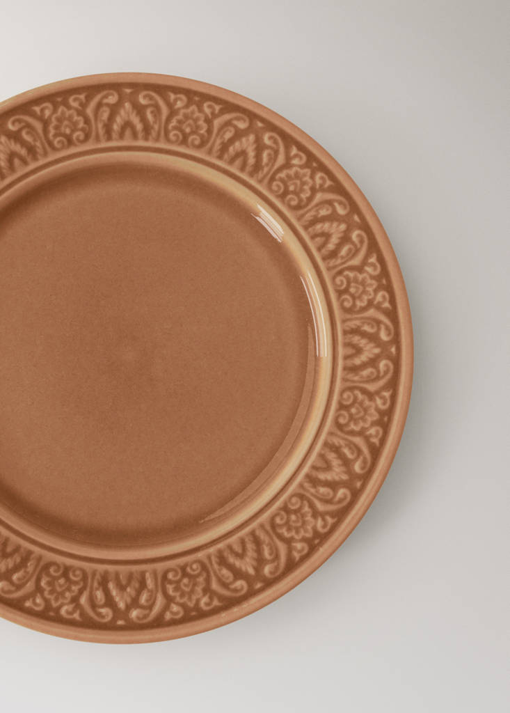 Stoneware decorative border dessert plate — Petrol Blue