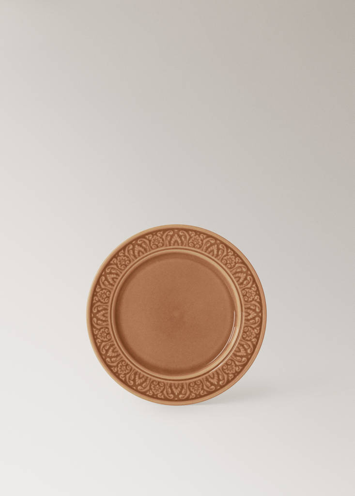 Stoneware decorative border dessert plate — Petrol Blue