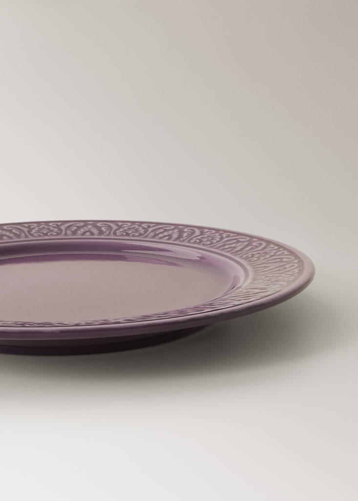 Stoneware decorative border dessert plate — Purple