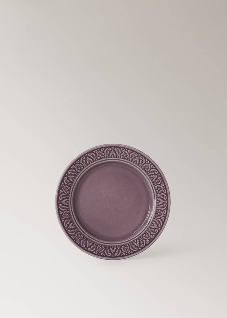 Stoneware decorative border dessert plate — Purple