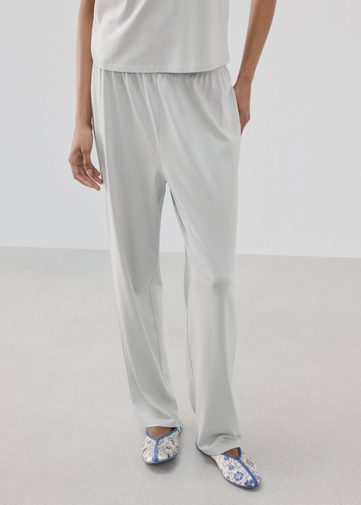 Plain lyocell cotton pyjama bottoms — Grey