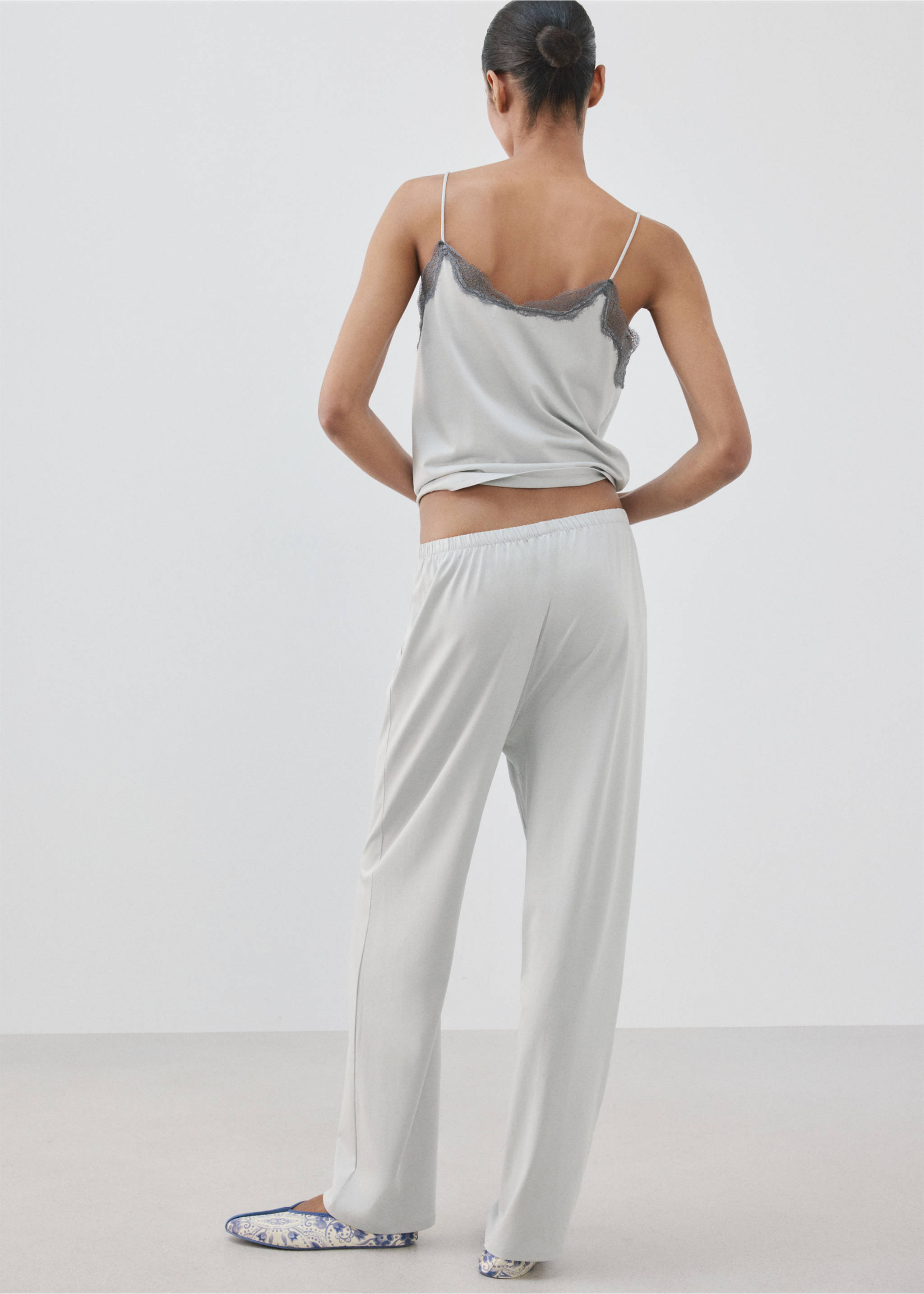 Plain lyocell cotton pyjama bottoms - Reverse of the article, Grey. Ref: 37032917-00.