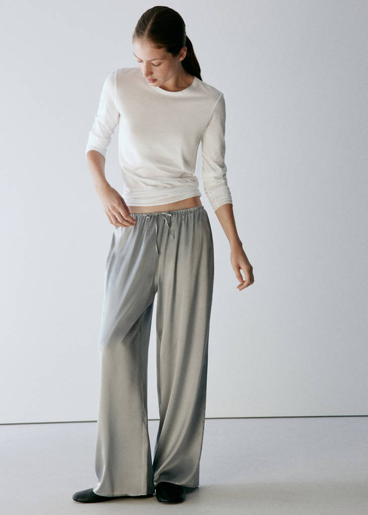 Straight-leg silk trousers — Silver