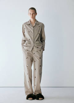 Striped pyjama trousers with embroidered flowers and sequins — Sand 2