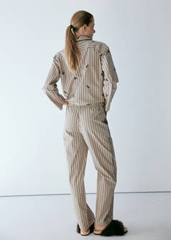 Striped pyjama trousers with embroidered flowers and sequins — Sand 3