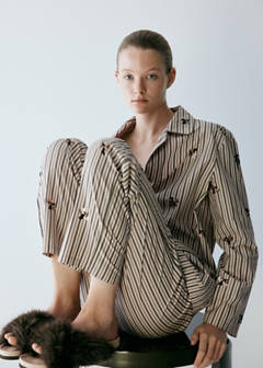 Striped pyjama trousers with embroidered flowers and sequins — Sand 4