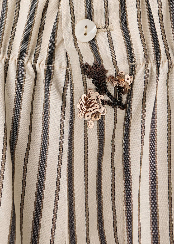 Striped pyjama trousers with embroidered flowers and sequins — Sand