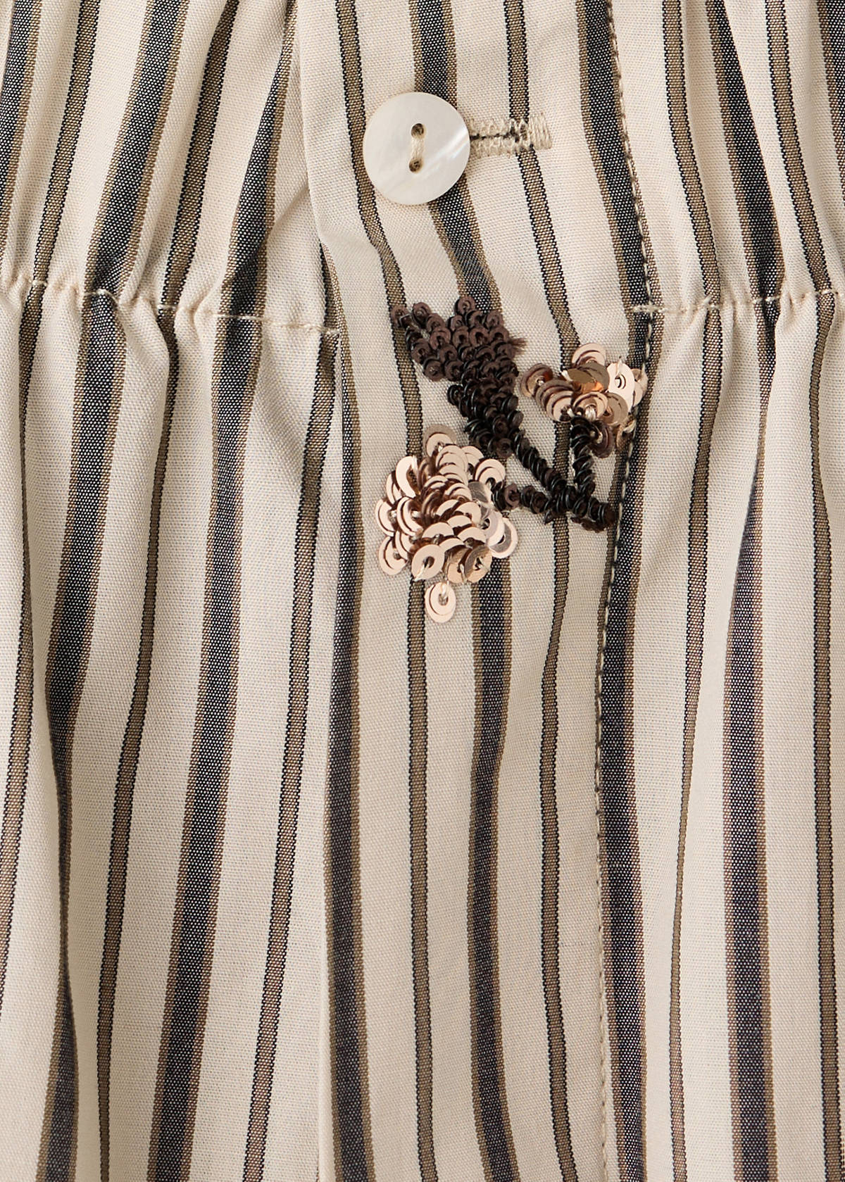 Striped pyjama trousers with embroidered flowers and sequins — Sand