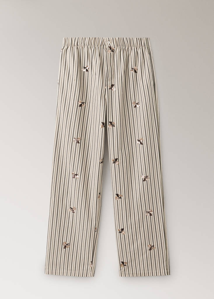 Striped pyjama trousers with embroidered flowers and sequins — Sand