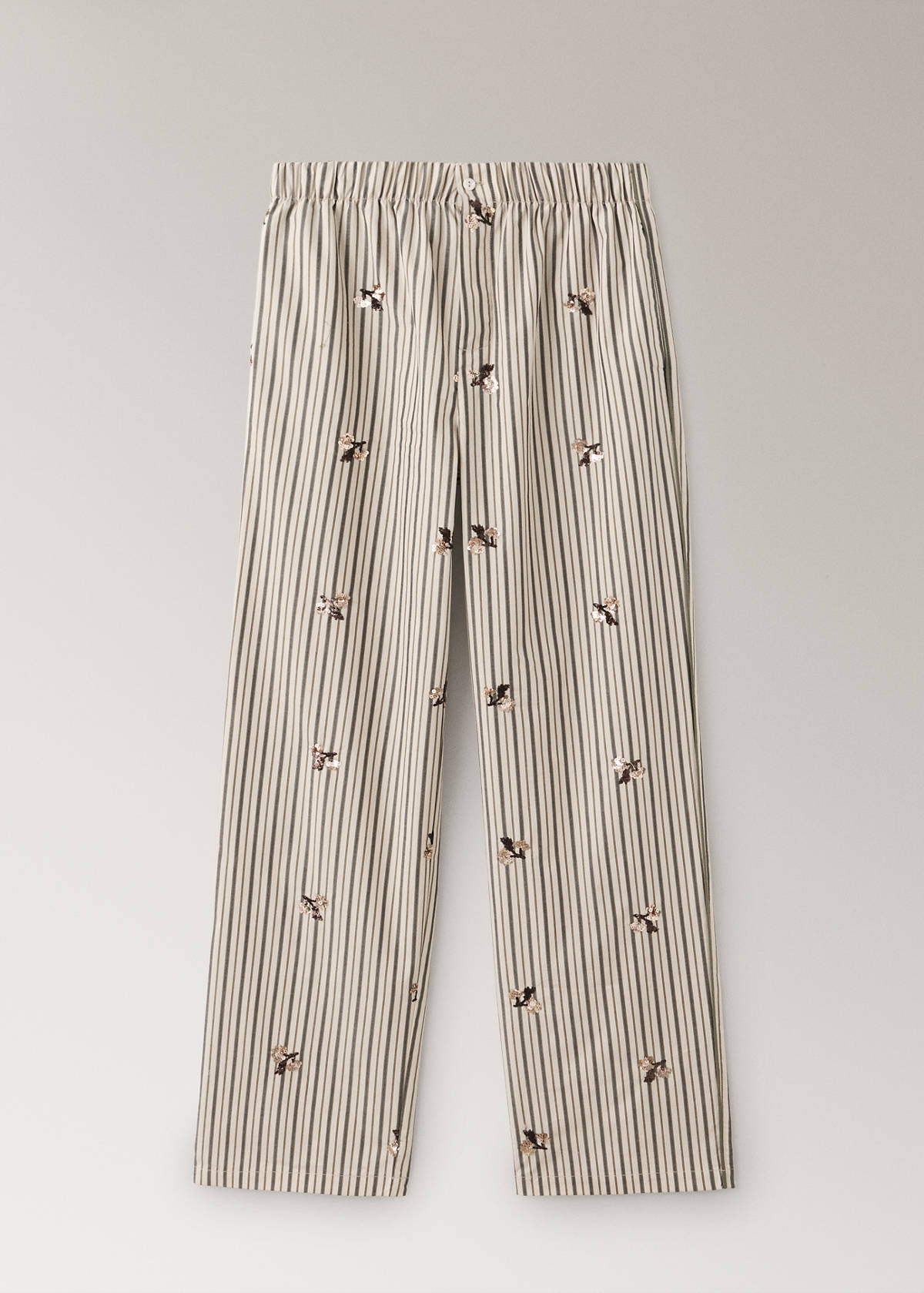 Striped pyjama trousers with embroidered flowers and sequins — Sand